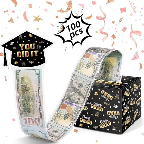 2025 Graduation Money Box for Cash Gift Pull - Graduation Gift - 100 Pack Surprise Box Explosion Gift - DIY Grad Card Box - Graduation Party Supplies - Congrats You Did It! - Black in Saudi Arabia