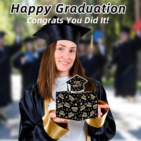2025 Graduation Money Box for Cash Gift Pull - Graduation Gift - 100 Pack Surprise Box Explosion Gift - DIY Grad Card Box - Graduation Party Supplies - Congrats You Did It! - Black in Saudi Arabia