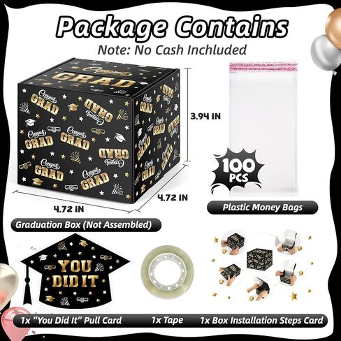 2025 Graduation Money Box for Cash Gift Pull - Graduation Gift - 100 Pack Surprise Box Explosion Gift - DIY Grad Card Box - Graduation Party Supplies - Congrats You Did It! - Black in Saudi Arabia