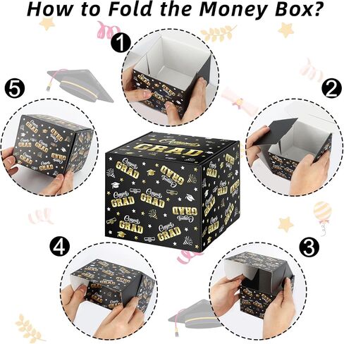 2025 Graduation Money Box for Cash Gift Pull - Graduation Gift - 100 Pack Surprise Box Explosion Gift - DIY Grad Card Box - Graduation Party Supplies - Congrats You Did It! - Black in Saudi Arabia