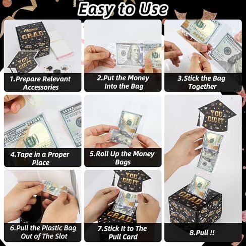 2025 Graduation Money Box for Cash Gift Pull - Graduation Gift - 100 Pack Surprise Box Explosion Gift - DIY Grad Card Box - Graduation Party Supplies - Congrats You Did It! - Black in Saudi Arabia