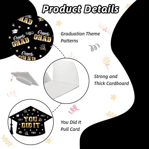2025 Graduation Money Box for Cash Gift Pull - Graduation Gift - 100 Pack Surprise Box Explosion Gift - DIY Grad Card Box - Graduation Party Supplies - Congrats You Did It! - Black in Saudi Arabia