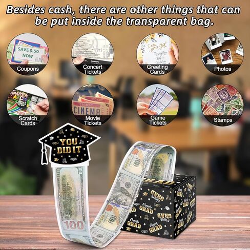 2025 Graduation Money Box for Cash Gift Pull - Graduation Gift - 100 Pack Surprise Box Explosion Gift - DIY Grad Card Box - Graduation Party Supplies - Congrats You Did It! - Black in Saudi Arabia