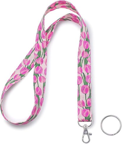 Lnkre Jewelry Tulip Ploral Print Lanyard للمفاتيح والشارات وحامل الهوية - حزام رقبة لطيف للمعلمين والموظفين والعمل والطالب in Kuwait