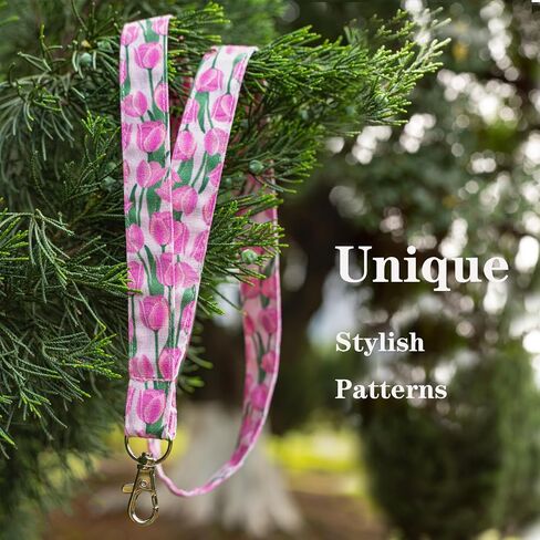 Lnkre Jewelry Tulip Ploral Print Lanyard للمفاتيح والشارات وحامل الهوية - حزام رقبة لطيف للمعلمين والموظفين والعمل والطالب in Kuwait