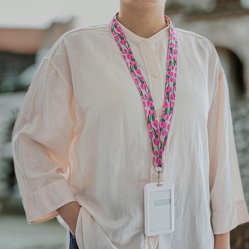 Lnkre Jewelry Tulip Ploral Print Lanyard للمفاتيح والشارات وحامل الهوية - حزام رقبة لطيف للمعلمين والموظفين والعمل والطالب in Kuwait