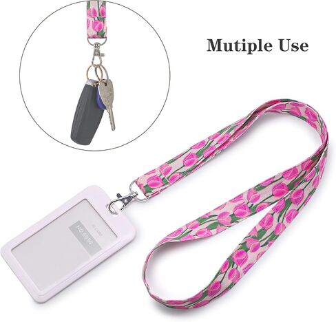 Lnkre Jewelry Tulip Ploral Print Lanyard للمفاتيح والشارات وحامل الهوية - حزام رقبة لطيف للمعلمين والموظفين والعمل والطالب in Kuwait