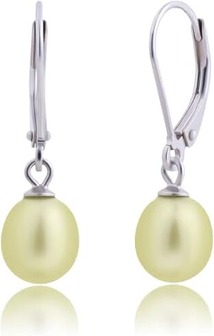 أقراط متدلية من الفضة الإسترليني عيار 925 لؤلؤ أصلي للمياه العذبة مقاس 8 مم للنساء in Kuwait