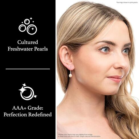 أقراط متدلية من الفضة الإسترليني عيار 925 لؤلؤ أصلي للمياه العذبة مقاس 8 مم للنساء in Kuwait