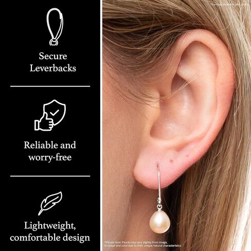 أقراط متدلية من الفضة الإسترليني عيار 925 لؤلؤ أصلي للمياه العذبة مقاس 8 مم للنساء in Kuwait