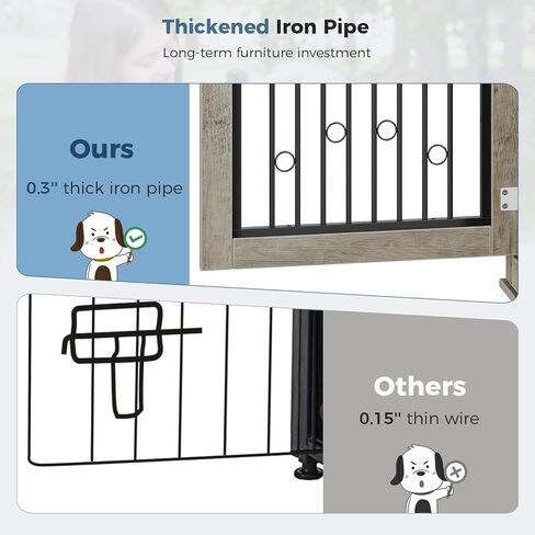 48'' Dog Crate Furniture with Divider for 2 Medium to Large Dogs, Wooden Cage End Table, Heavy Duty Indoor Puppy Kennel with Removable Divider and Sliding Door, Grey in Saudi Arabia