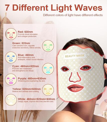 Red Light Therapy for Face,7 Colors Red Light Therapy Mask,Wireless Near-infrared Light 850nm and Red Light 630nm with Timing Function,Rechargeable Led Face Mask Light Therapy for Home Skincare, Black in Saudi Arabia