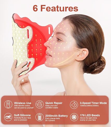 Red Light Therapy for Face,7 Colors Red Light Therapy Mask,Wireless Near-infrared Light 850nm and Red Light 630nm with Timing Function,Rechargeable Led Face Mask Light Therapy for Home Skincare, Black in Saudi Arabia