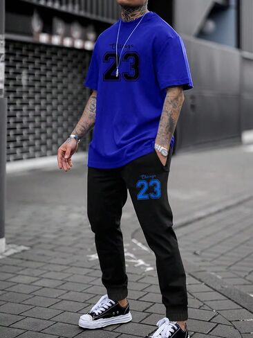 OYOANGLE Men's 2 Piece Outfits Short Sleeve T Shirt and Sweatpants Lounge Set Sleepwear Tracksuit in Saudi Arabia