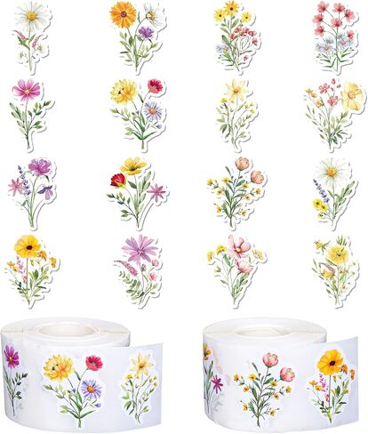 Whaline 1000Pcs Wildflower Stickers Colorful Floral Paper Decals Flower Bouquet Self-Adhesive Waterproof Stickers for Envelope Scrapbook Spring Party Decor, 2 Rolls in Saudi Arabia