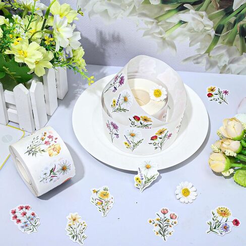 Whaline 1000Pcs Wildflower Stickers Colorful Floral Paper Decals Flower Bouquet Self-Adhesive Waterproof Stickers for Envelope Scrapbook Spring Party Decor, 2 Rolls in Saudi Arabia