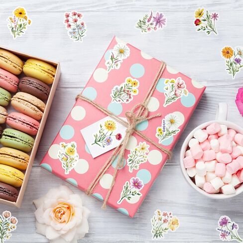 Whaline 1000Pcs Wildflower Stickers Colorful Floral Paper Decals Flower Bouquet Self-Adhesive Waterproof Stickers for Envelope Scrapbook Spring Party Decor, 2 Rolls in Saudi Arabia