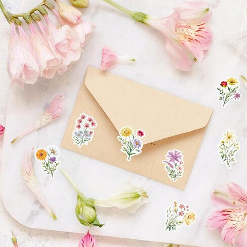 Whaline 1000Pcs Wildflower Stickers Colorful Floral Paper Decals Flower Bouquet Self-Adhesive Waterproof Stickers for Envelope Scrapbook Spring Party Decor, 2 Rolls in Saudi Arabia