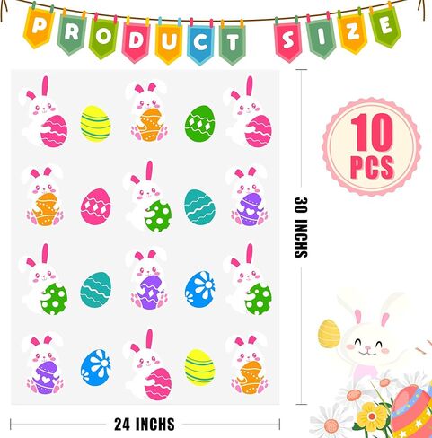 CUDICY Easter Bags 10pcs Large Cellophane Bags 24x30 Inch Cellophane Wrap for Gift Baskets Plastic Gift Wrapping Clear Gift Bags (Easter eggs, Bunny) in Kuwait
