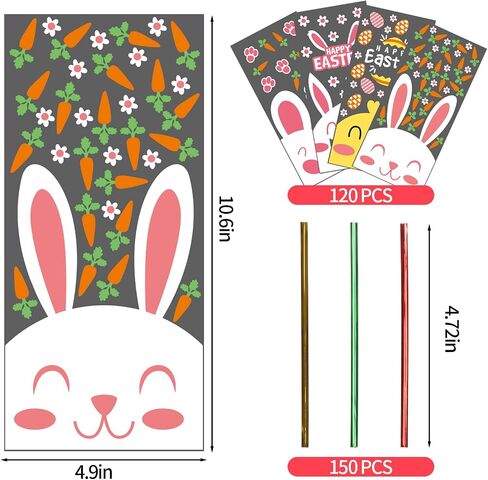 LOKIPA Easter Celllophane Treat Bags, 120 Pieces Clear Easter Candy Bags with 150 Twist Ties for Easter Supplies in Saudi Arabia