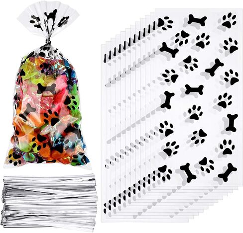Maitys 100 pcs dog paw علاج أكياس الكلاب السيلوفان من أجل Goodie Candy Bulk 8 × 4 بوصة الحفلات لصالح اللوازم (أسود) in Kuwait