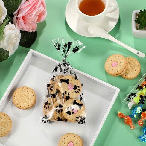 Maitys 100 pcs dog paw علاج أكياس الكلاب السيلوفان من أجل Goodie Candy Bulk 8 × 4 بوصة الحفلات لصالح اللوازم (أسود) in Kuwait