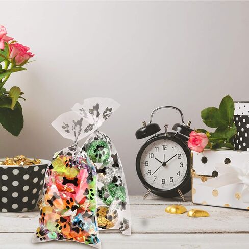 Maitys 100 pcs dog paw علاج أكياس الكلاب السيلوفان من أجل Goodie Candy Bulk 8 × 4 بوصة الحفلات لصالح اللوازم (أسود) in Kuwait