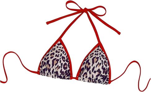 Women's Halter Triangle Bikini Top Animal Print Tie Back Bathing Suit Top Cheeky Sexy Swimwear in Saudi Arabia