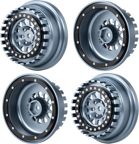 QUE-T Aluminium Beadlock Wheels for 1/7 Unlimited Desert Racer UDR Wheel Hubs,Pack of 4,Suit for Tires 101063-00 Only (Titanium & Black) in Saudi Arabia