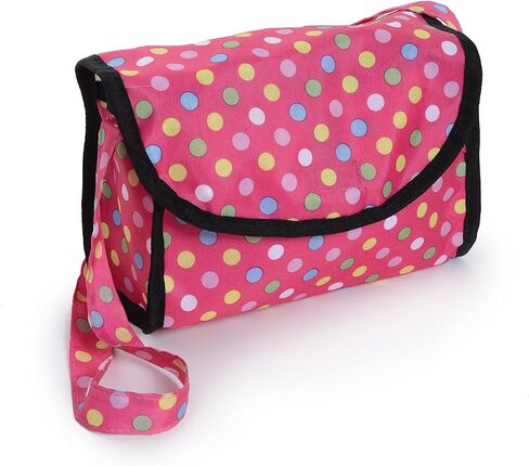 Twin Doll Stroller with Diaper Bag and Swivel Wheels & Adjustable Handle - Pink & Polka Dot Design in Kuwait