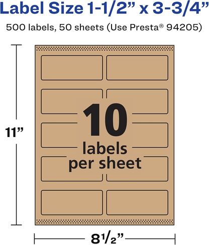 Avery Kraft Brown Rectangle Labels مع تغذية مؤكدة ، 1.5 "× 3.75" ، 150 ملصقات بنية Kraft ، ملصقات طباعة للطباعة والليزر/الحبر القابلة للطباعة in Kuwait
