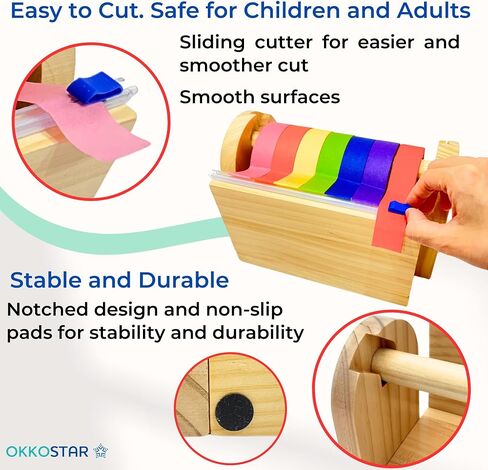 Wood Masking Tape Holder, Kids Tape Dispenser, Craft Tape Dispenser, Multi Roll Tape Dispenser for Kids, Washi Tape Dispenser, Multi Tape Dispenser (Sliding Cutter) *Masking Tape NOT Included in Saudi Arabia