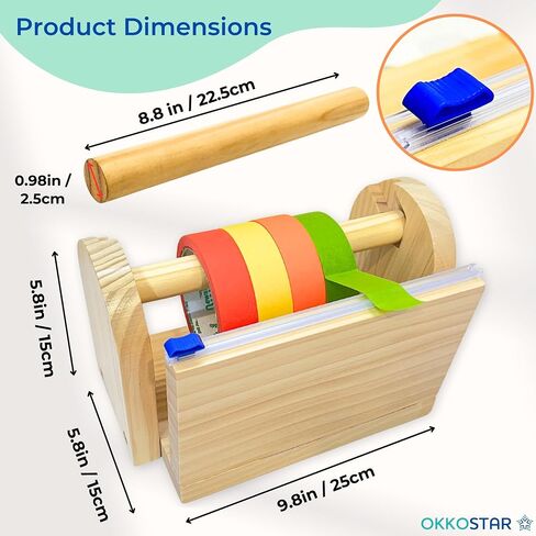 Wood Masking Tape Holder, Kids Tape Dispenser, Craft Tape Dispenser, Multi Roll Tape Dispenser for Kids, Washi Tape Dispenser, Multi Tape Dispenser (Sliding Cutter) *Masking Tape NOT Included in Saudi Arabia