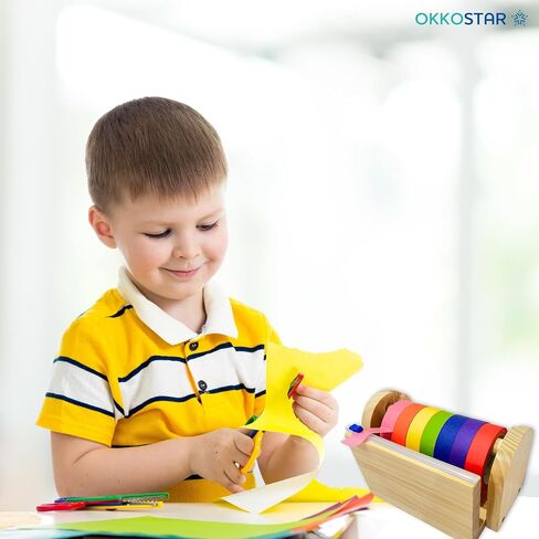 Wood Masking Tape Holder, Kids Tape Dispenser, Craft Tape Dispenser, Multi Roll Tape Dispenser for Kids, Washi Tape Dispenser, Multi Tape Dispenser (Sliding Cutter) *Masking Tape NOT Included in Saudi Arabia