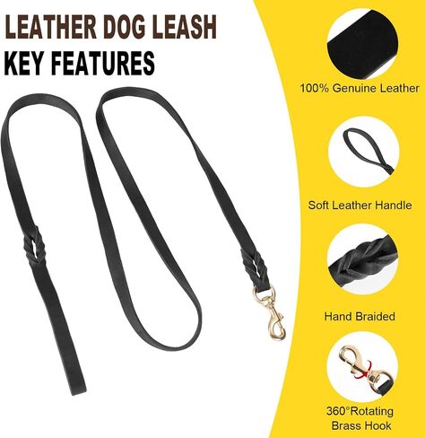 LWBMG 6FT Leather Dog Collar and Leash Set, Heavy Duty Dog Leash and Collar with Metal Buckle, Adjustable Pet Collar Set, Soft Puppy Leash and Collar Set for Medium Large Dogs Black in Saudi Arabia