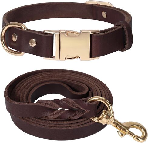 LWBMG 6FT Leather Dog Collar and Leash Set, Heavy Duty Dog Leash and Collar with Metal Buckle, Adjustable Pet Collar Set, Soft Puppy Leash and Collar Set for Medium Large Dogs Black in Saudi Arabia