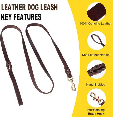 LWBMG 6FT Leather Dog Collar and Leash Set, Heavy Duty Dog Leash and Collar with Metal Buckle, Adjustable Pet Collar Set, Soft Puppy Leash and Collar Set for Medium Large Dogs Black in Saudi Arabia
