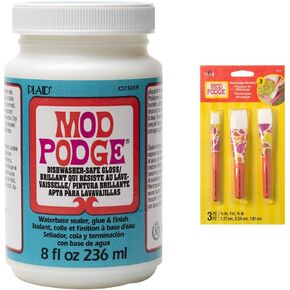 Mod Podge Dishwasher Safe Waterbased Sealer, Glue and Finish (8-Ounce), CS15059 Gloss, 8 Ounce & 10615 3 Piece Short Handle Brush Set