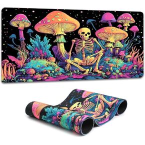 لوحة فطر فطر كبيرة خيالية - حصيرة مكتب غابة Blacklight ، 31.5 "× 11.8" متوهجة مقاومة للماء لا تقلصها ، وسادة لوحة المفاتيح والمفاتيح المنزلية