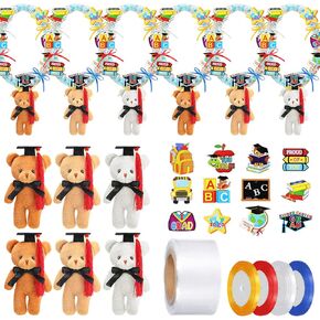 تخرج UIMSAO Candy Lei Make Kit 1 Rolls Clear Clear Caldy Lei Netting Netting Mesh Bear 6 Colorful Grad Bear 4 Rolls of Ribbon 12 for DIY 2025 Graduation Weatts