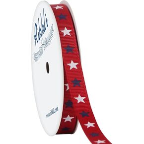Ribbli Grosgrain Navy & White Stars Ribbon ، 3/8 بوصة × 10 يارد