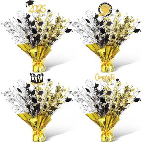 4 PCS جدول التخرج مركزية مركزية معدنية بلاستيك بريق مركزية مركزية مركزية التخرج الذهب الأسود.