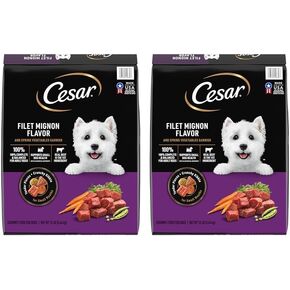 Cesar Small Breed Adult Dry Dog Food Filet Mignon Flavor with Spring Vegetables Garnish Dog Kibble, 12 lb. Bag (Pack of 2)