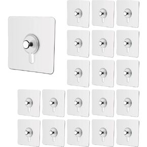 20 PCS Adhesive Hooks Heavy Duty, Wall Hooks for Hanging, Seamless Screws for Wall Mount, No-Trace Sticker Frame Hangers Without Nails for Mount Wall Shelf，for Kitchen，Home，Office Self Adhesive Hooks