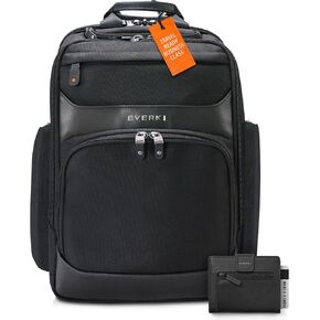 Everki Onyx Premium Business Laptop Backpack (17.3") with Ballistic Nylon & Leather, 36L Capacity Black Slim Minimalist Wallet for Men with 6-8 Card Slots, Coin Pocket and Hidden Card Slot