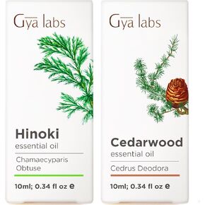 زيت Hinoki الأساسي للبشرة وزيت Cedarwood لمجموعة الشعر - 100 ٪ من الزيوت العطرية العطرية الطبيعية - 2x0.34 fl Oz - Gya Labs