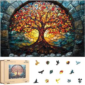 Wooden Puzzles for Adults 500 Piece - Tree of Life Jigsaw Puzzles Home Decor, Natural Puzzle Royal Unique Shape Adult Puzzles, Irregular Colorful Wooden Puzzle Creative Gift for Adults(18.3 x 12.6 IN)