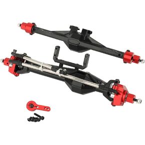 CNC Aluminum Front Rear Straight Complete Axle for 1/10 Axial SCX10 III TRX4 VP RC Crawler Car New Upgrade Parts DA04 (Red)