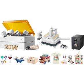 Xtool M1 Ultra 20W Thermomaster-مع مجموعة Heat Press Kit ووحدة الحبر ومساعدة مكثف الهواء وقاعدة الناهض والأداة الدوارة ، آلة حرفة 4-في 1 ، الصحافة الذكية وضغط الحديد المصغر مع منصة ومراقبة جراب التحكم