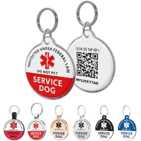 Myluckytag Service Dog QR Code Stainless Steel ID Tag, Digital Online Profile, Email Alert, Durable Dog Collar Tag